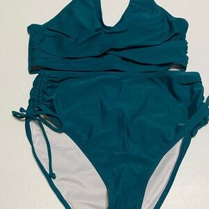 Teal High-Waist Bikini Set - Women Swim